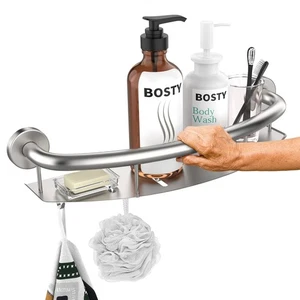 Satin Brushed Nickel Shower Grab Bar w/Storage Shelf 18 Inch, Stainless Steel... - Picture 1 of 7