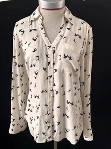 Express Portofino Bluse Oberteil Gr. S Knopfleiste lang Rollriegelärmel Vögel - Bild 1 von 7