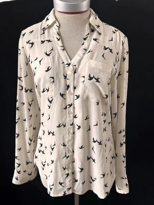 Blusa Express Portofino Top Talla S Abotonada Manga Larga Rollo Tab Pájaros Foto 1 de 4