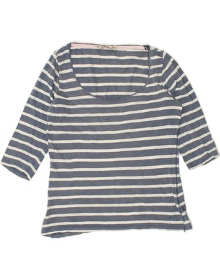 CREW CLOTHING Womens Top 3/4 Sleeve UK 12 Medium Navy Blue Striped Cotton AT09 - Image 1 of 3