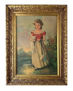 Antique Ornate Gilt Gesso & Wood Picture Frame w/ Lithograph after JANE FREEMAN - Picture 1 of 13