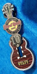 NEW YORK TIMES SQUARE STAFF 10th ANNIVERSARY SLIDE GUITAR Hard Rock Cafe PIN LE - Picture 1 of 1