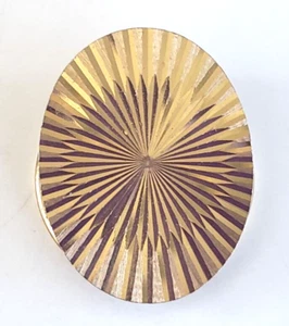 Vtg Germany Psychedelic Diamond Cut Oval Gold Tone Aluminum Scarf Clip 1-5/16" - Picture 1 of 7