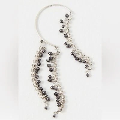 Free People Judy Perla Oreja Fiesta Cadena Puño Plata Gris Cuentas Aro Cuelga Nuevo con Etiquetas Foto 1 de 4