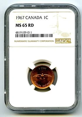 1967 CANADA CENT NGC MS65 RD DOVE CENTENNIAL 1867-1967 UNCIRCULATED PENNY  - Image 1 of 2