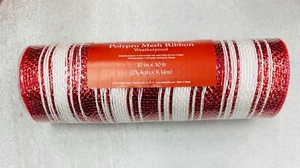 1 roll Red & White Stripe deco mesh 10" x 30' ribbon wreath Christmas decor - Picture 1 of 2