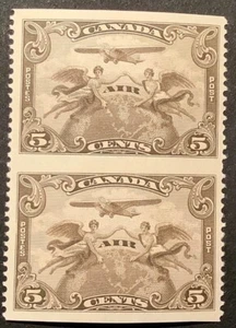 Canada air post stamps 1928 Sc.C1c VF & fresh MNH** 5c vert pair imperf horiz. - Picture 1 of 4