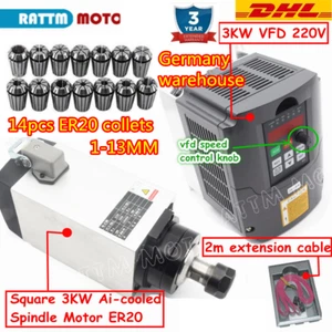 【DE】CNC Frässpindel Kit 3KW Air Spindle Motor ER20+VFD Inverter+Full Set Collets - Bild 1 von 12