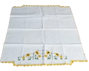 Corredor de Mesa Girasoles Marfil Texturizado Algodón Amarillo Crochet Vintage 22"x17" - Imagen 1 de 8