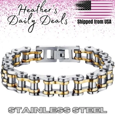 Pulseira de aço inoxidável corrente de bicicleta motociclista tornozeleira tornozelo prata ouro - Imagem 1 de 3