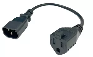 1-FT Long NEMA 5-15 To IEC320 C14 Male Outlet Power Adapter Cord - Picture 1 of 6