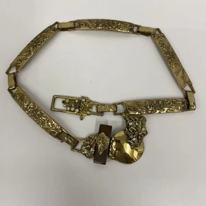 Vintage Repousse Gold Metal Belt Heavy Work of Art All Links are Metal 33 1/4" - Picture 1 of 7