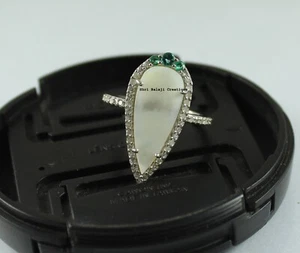 Diamond Rind natural Rosecut diamond Pearl Emerald 925 Sterling Silver Ring - Foto 1 di 2