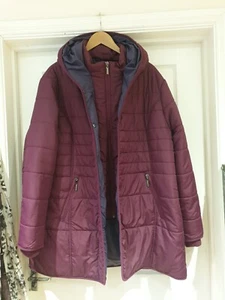 COTTON TRADERS Winter Jacket With Pockets And Hood Purple Mid Length UK Size 22 - Picture 1 of 8