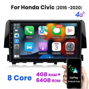 4+64GB For Honda Civic 2016-2020 9" CarPlay Android 12 Car Stereo GPS Navi WIFI - Imagen 1 de 12