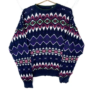 Vintage Grandpa Knit Sweater Medium Multicolor Crewneck Pattern 90s - Picture 1 of 3