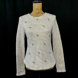 Greylin Sweatshirt SMALL meliert grau türkis grün beige Perlen lang Sl U Saum Top - Bild 1 von 8