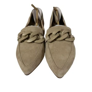 Steve Madden Famed Size 6.5 EUC Beige Suede Leather Slip On Loafer Chain Accents - Picture 1 of 7
