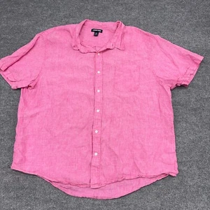 Lands End Shirt 2XL 18-18.5 Pink Linen Traditional Fit Short Sleeve Button Up - Picture 1 of 7