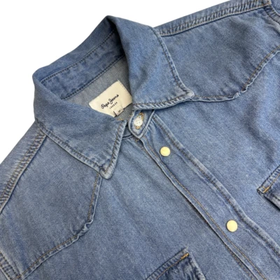 Pepe Jeans Denim Shirt Mens Medium Blue Long Sleeve Regular Button Up Pearl Snap - Image 1 of 4