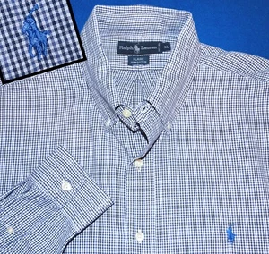RALPH LAUREN MENS SHIRT XL BLAIRE BLUE WHITE MINI-CHECK PLAID PONY LOGO - Picture 1 of 4