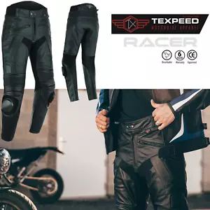 Leather Motorbike Biker Trousers Motorcycle With CE Sports Racing Armour Sliders - Picture 1 of 15