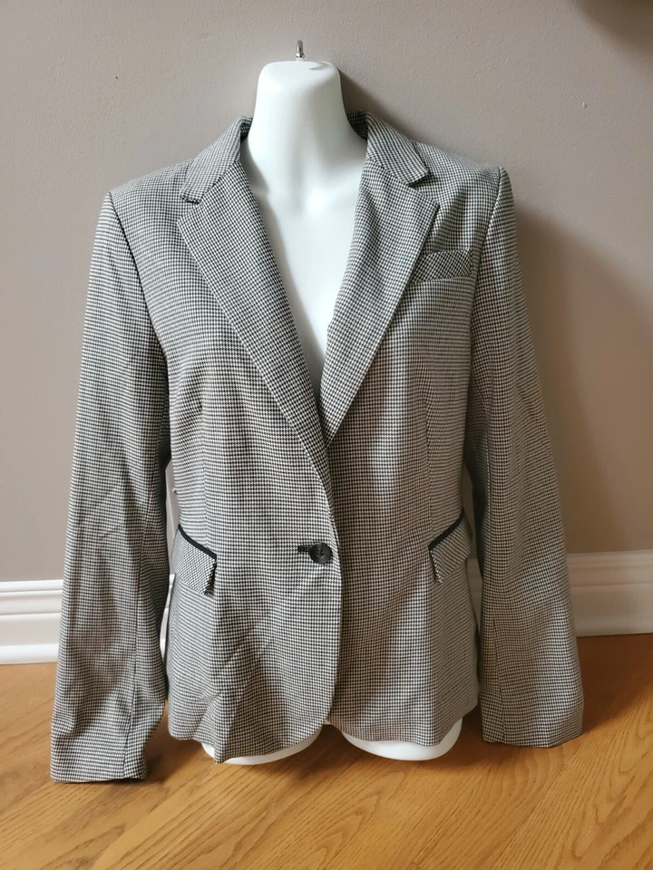 NEW Cynthia Rowley Gray Jacket houndstooth goose foot soft formal Blazer Size M - Image 1 of 4