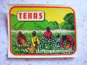 VINTAGE ORIGINAL TEXAS FAMILIE PFLÜCKEN BAUMWOLLE IM FELD WASSER AUFKLEBER KUNST MD 290 - Bild 1 von 3