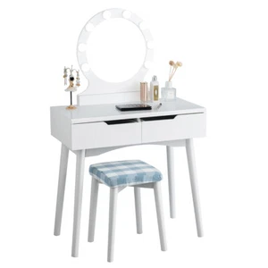 Costway Touch Switch Vanity Makeup Dressing Set w/8 Dimmable Bulbs Mirror White - Picture 1 of 7