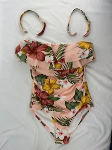 Kona Sol Flounce One Piece Bathing Suit Pink Women’s Size M 8-10 Strapless Opt. - Picture 1 of 6