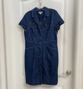 Vintage Shelby & Palmer blau Denim Hemd Kleid Größe 14 Druckknopf Front Taschen - Bild 1 von 6