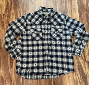 Trails West Pearl Snap Western Shirt Mens XL Blue Plaid Flannel Aztec Pattern - Picture 1 of 8