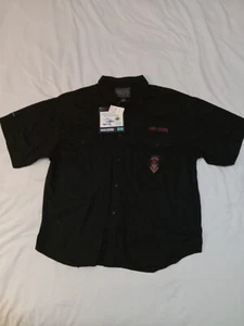 Bugle Boy Inc Size XL Button Down Collard Shirt Black Double Breast Pocket - Picture 1 of 8