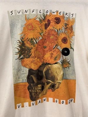 NUEVO CON ETIQUETAS Riot Society Camiseta Blanca Van Gogh Girasoles Calavera Para Hombre Talla M Foto 1 de 4