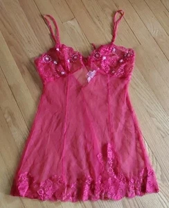 Victoria Secret Lencería Peluche Bebé Muñeca Encaje Transparente Cuentas Lentejuelas Rojo Talla Pequeña - Imagen 1 de 10