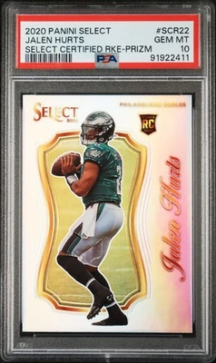 JALEN HURTS 2020 Panini Select Certified Rookie Silver Prizm SCR22 PSA 10 Eagles - Image 1 of 2