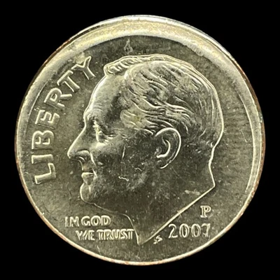 Broadstruck Error Dime Off Center Roosevelt 10c 2007 P Genuine Mint Broad Strike - Image 1 of 2