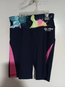 JUSTICE GIRLS BIKE SHORTS BLUE W/PAINT SPLATTER SIZE 12-14 (L) NWT - Picture 1 of 3