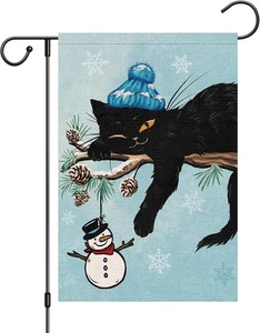 Louise Maelys Welcome Winter Garden Flag 12x18 Double Sided, Burlap Black - Picture 1 of 7