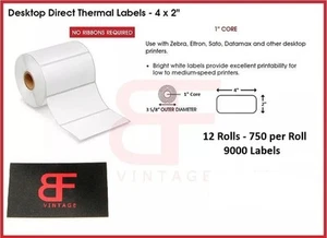 12 Rotoli 4" x 2" Etichette con codice a barre indirizzo termico diretto per avvolgibile Zebra Eltron - Foto 1 di 6