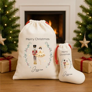 Personalised Nutcracker Wreath Santa Sack or Stocking - Picture 1 of 6