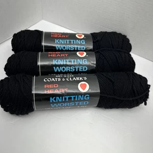 Vtg Coats & Clark Red Heart Knitting Worsted 100% Virgin Wool Yarn 3 Skeins Blac - Picture 1 of 7