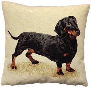 DACHSHUND DOG, HAND FINISHED  17" 44CM TAPESTRY CUSHION PILLOW COVER WITH ZIP - Picture 1 of 7