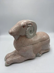 MCM Chinioserie Aries Ram Ceramic Lidded Urn *See Pictures - Picture 1 of 7