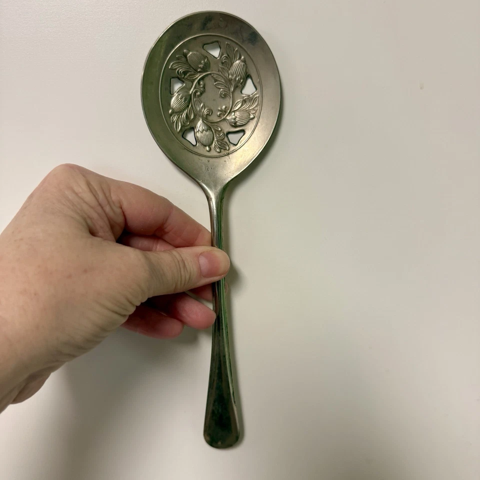 Vintage Leona Italian Silver Plated Detailed Berry Spoon Foto 1 de 3