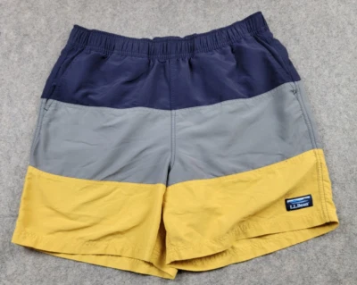 LL Bean Swim Trunks Mens Medium Blue Gray Yellow Colorblock Mesh Brief - Image 1 of 4