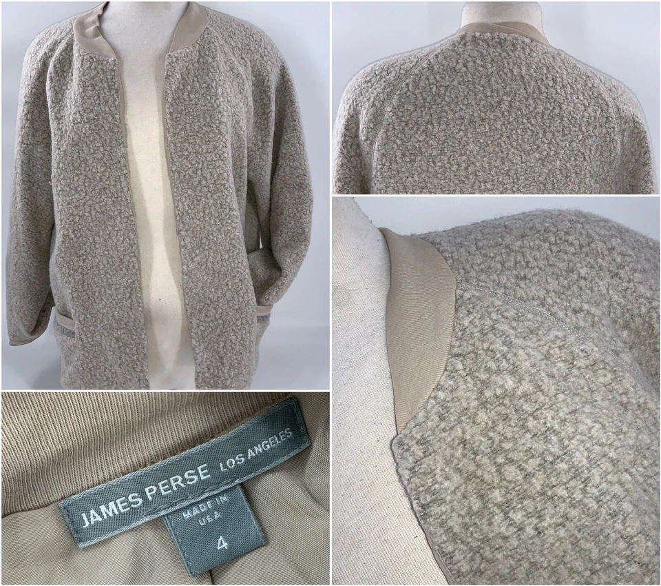 Chaqueta James Perse Los Angeles Talla 4 Beige Lana Cachemira Manga Redonda YGI I2-337 Foto 1 de 4