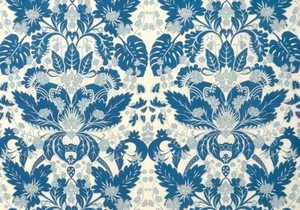 Soane Britain Damask Linen Print Fabric- Strawberry Crown / Vermeer Blue 3.15 yd - Picture 1 of 1