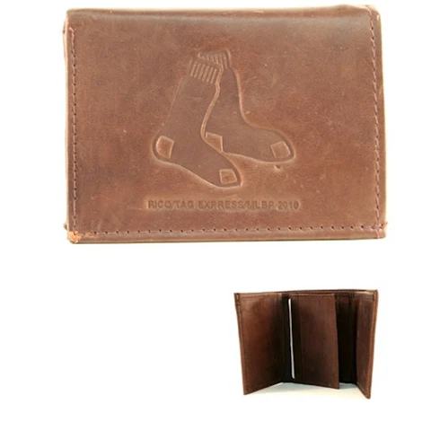 Boston Red Sox Brown Tri-Fold Leather Wallet Cover