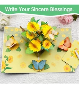 Pop Up 3D Card With Flower Bouquet SUNFLOWERS Mothers Day Birthday Valentine - Picture 1 of 9